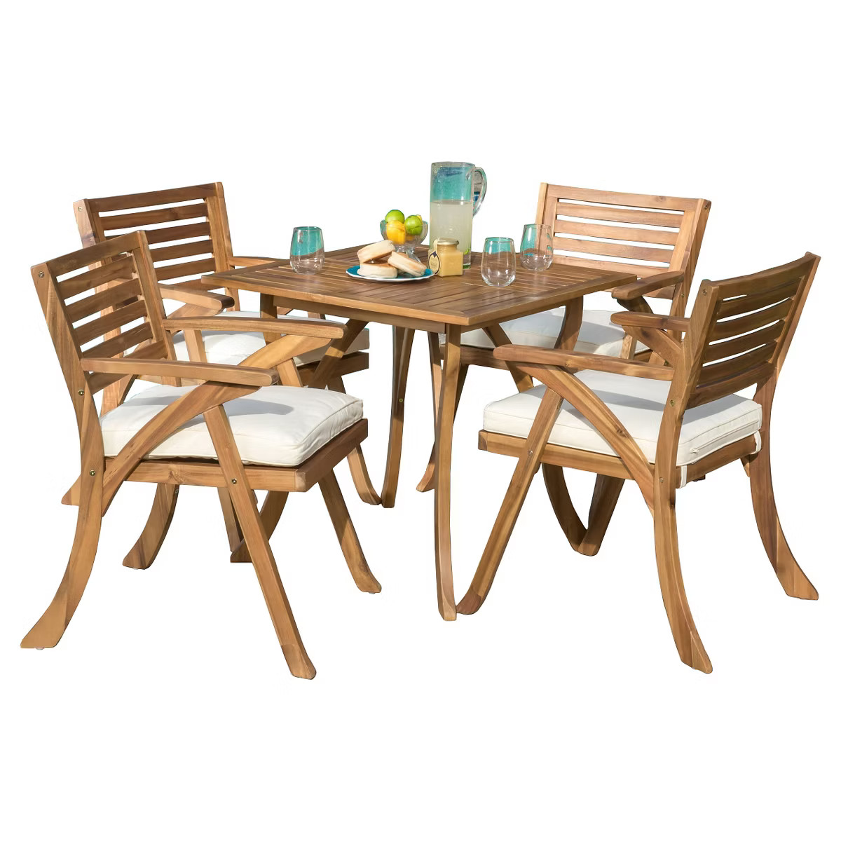 Hermosa 5pc Acacia Wood Patio Dining Set with Cushions - Teak Finish - Christopher Knight Home: O... | Target