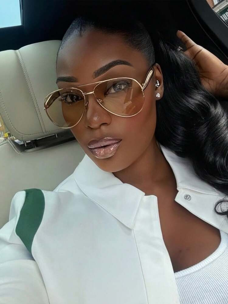 1 Pair Women's Metal Oval Frame Retro Double Bridge Fashion Aviator Glasses, Suitable For Vacatio... | SHEIN