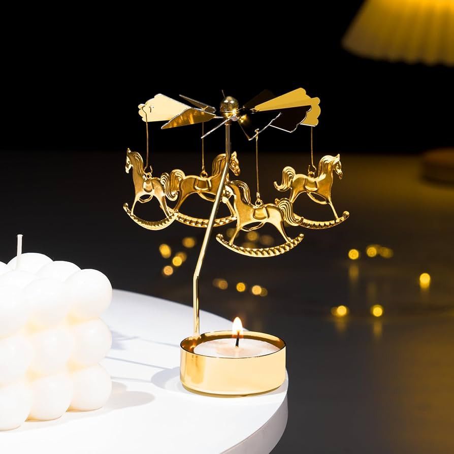 Spinning Candle Holder, Gold Tea Lights Candle Holder Carousel Candle Spinner, Rotating Metal Can... | Amazon (US)