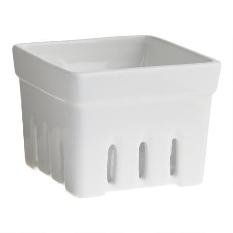 Square White Ceramic Berry Basket | World Market