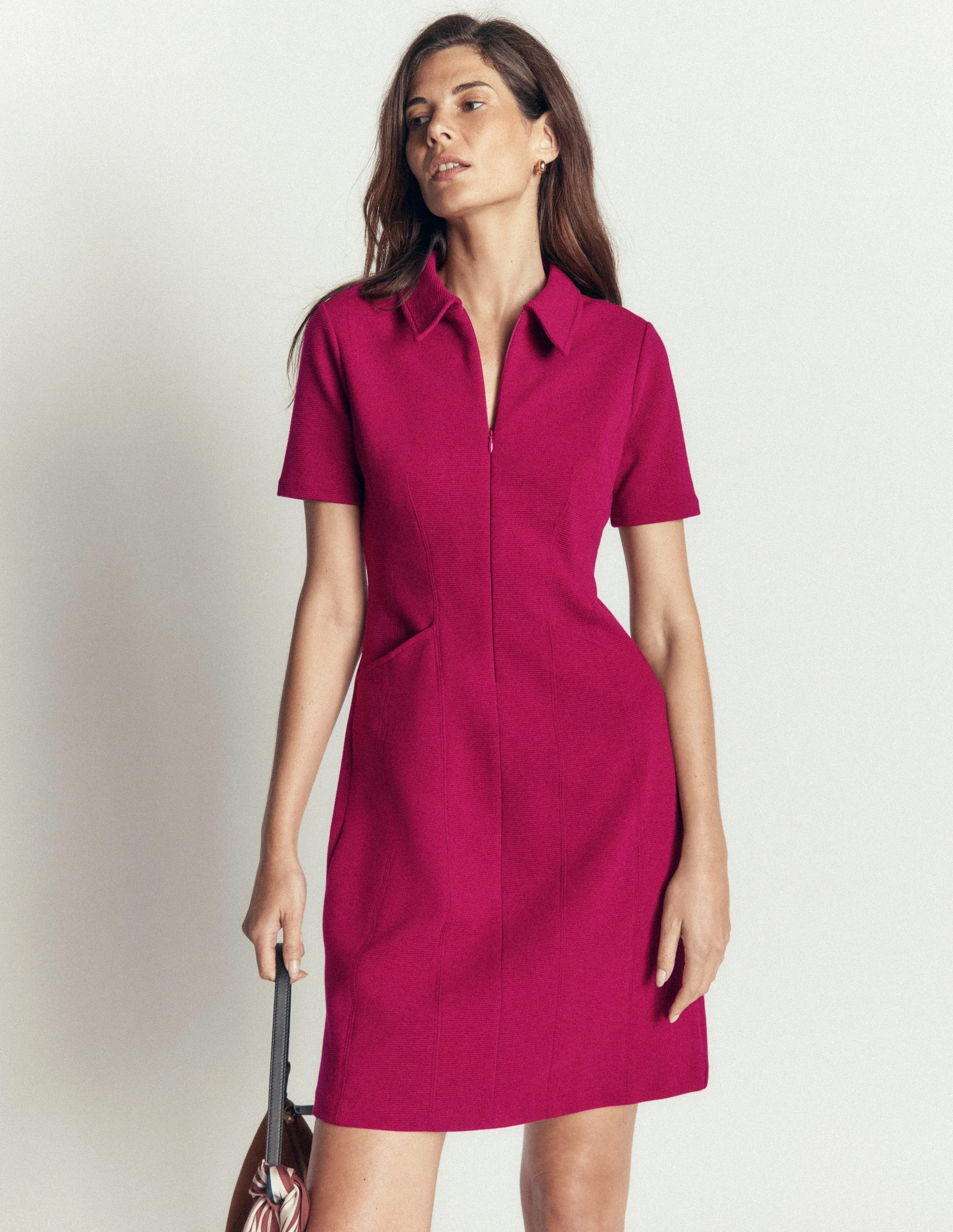 Nia Short Sleeve Zip Dress-Beetroot Red | Boden (US)