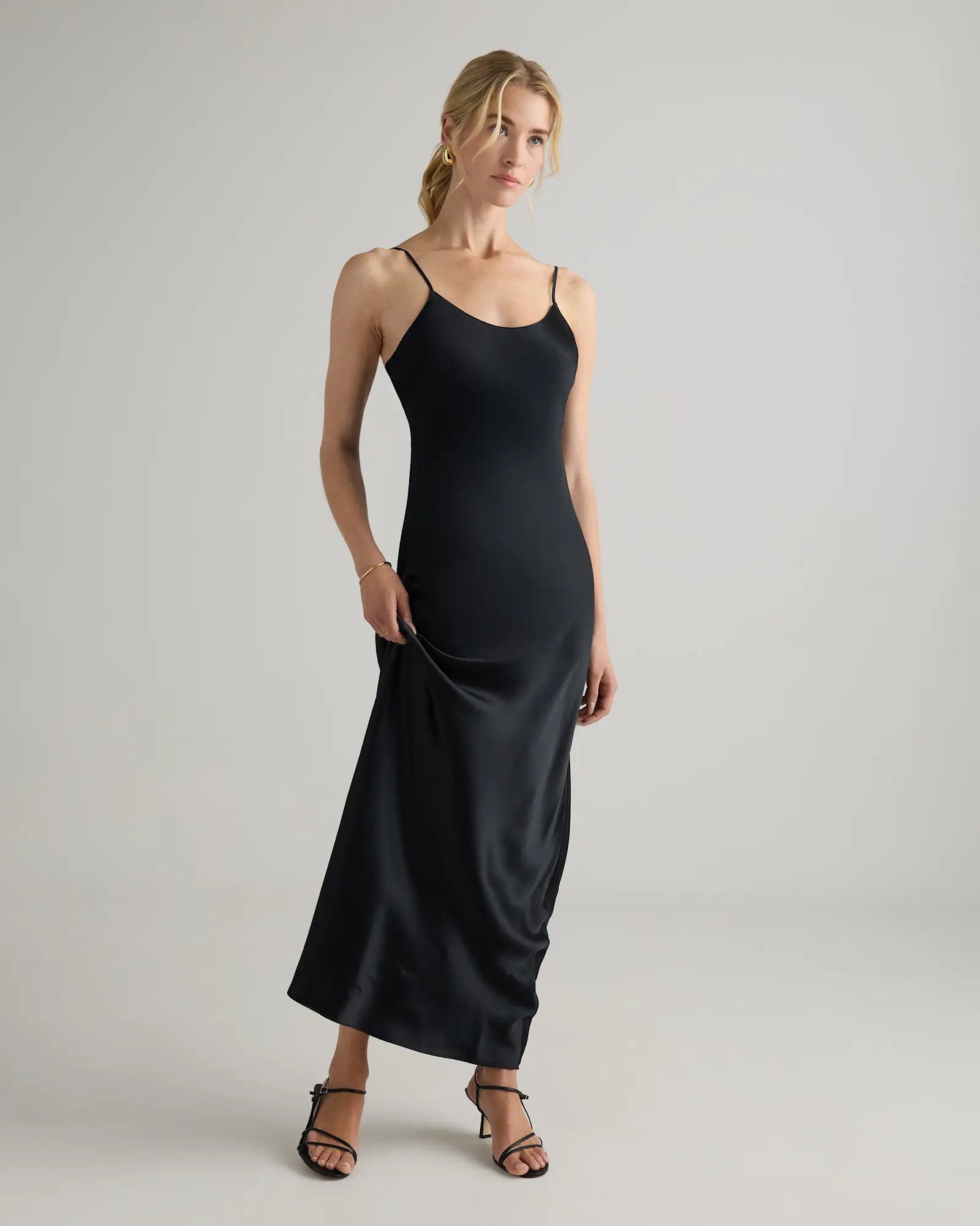 100% Washable Silk Maxi Slip Dress in Black | Quince