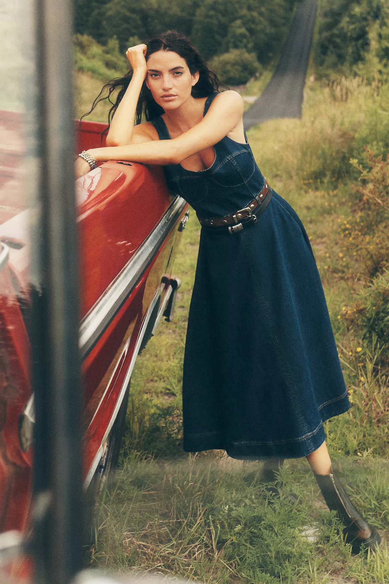 Avec Les Filles Sleeveless Belted Denim Midi Dress | Anthropologie (US)