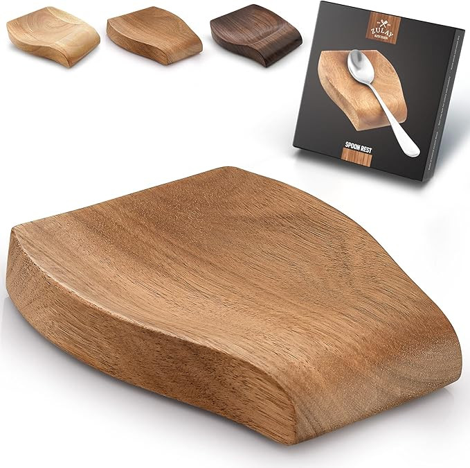 Zulay Acacia Wood Spoon Rest For Kitchen - Smooth Wooden Spoon Holder For Stovetop With Non Slip ... | Amazon (US)