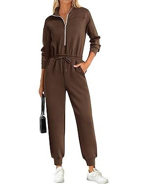 PRETTYGARDEN Long Sleeve Jumpsuits for Women Casual 2025 Fall Fashion Zip Up Pant Rompers One Pie... | Amazon (US)
