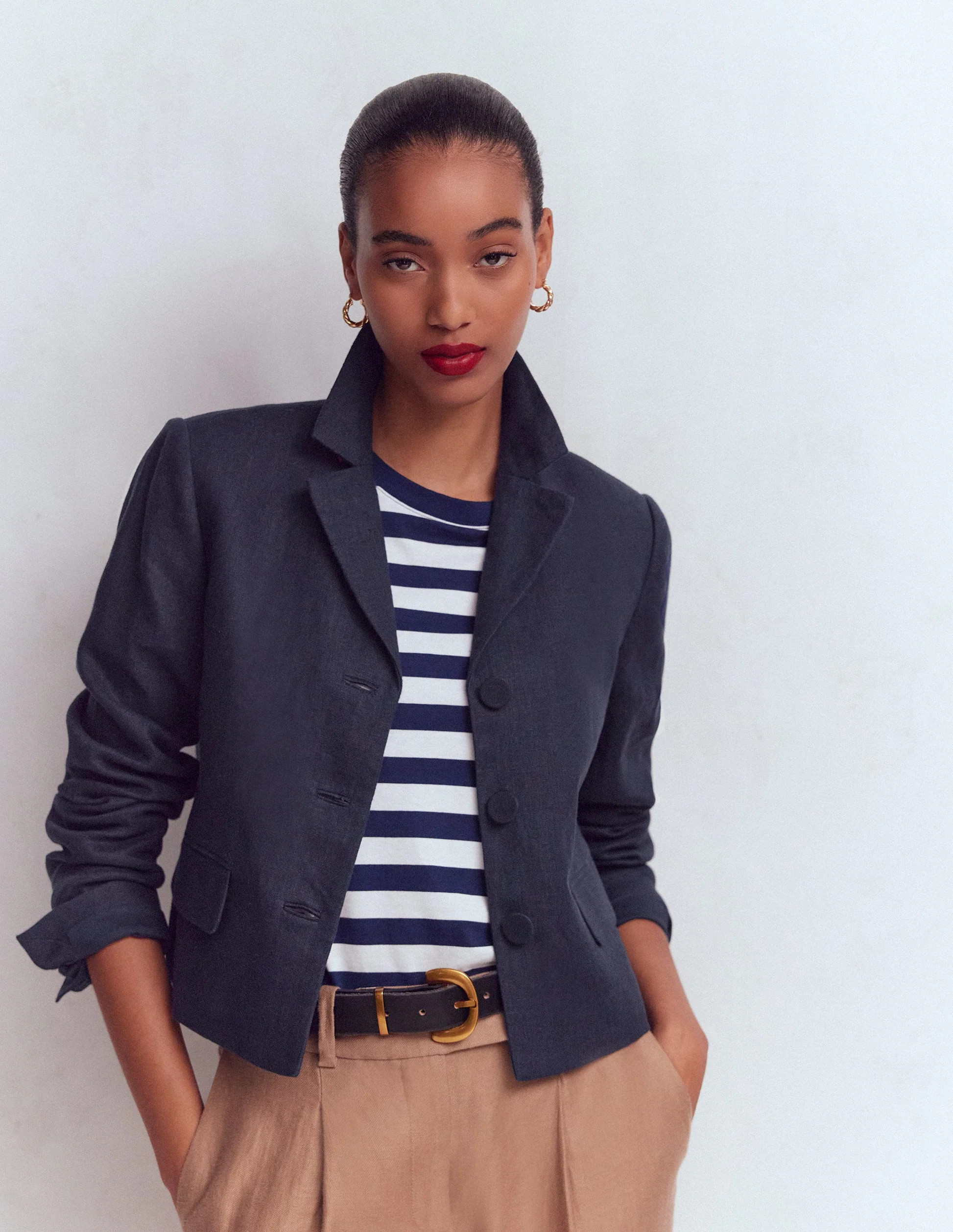 Dartmouth Linen Blazer-Navy | Boden UK
