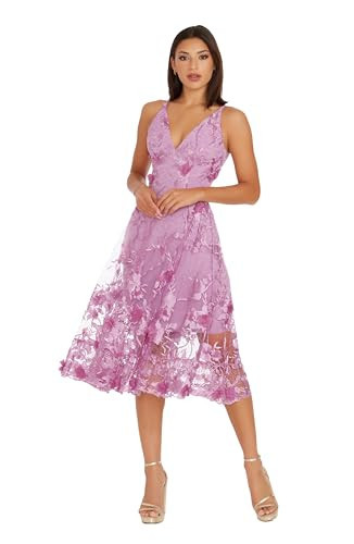 Dress the Population Women's Audrey Spaghetti Strap Midi A-line 3D Floral Dress, Lavender, M | Amazon (US)