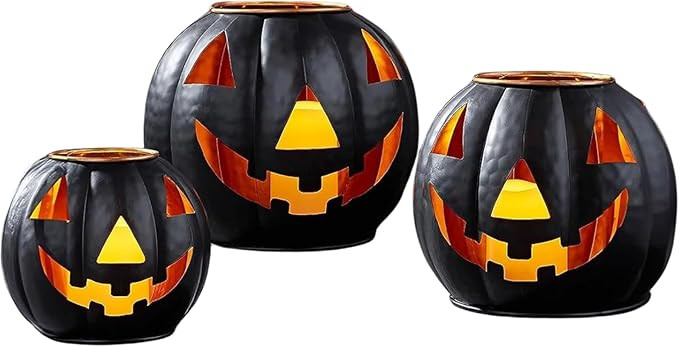 Halloween Metal Jack O Lanterns Pumpkin Set of 3 with LED Candles with Creepy Cloth Decoration Bu... | Amazon (US)