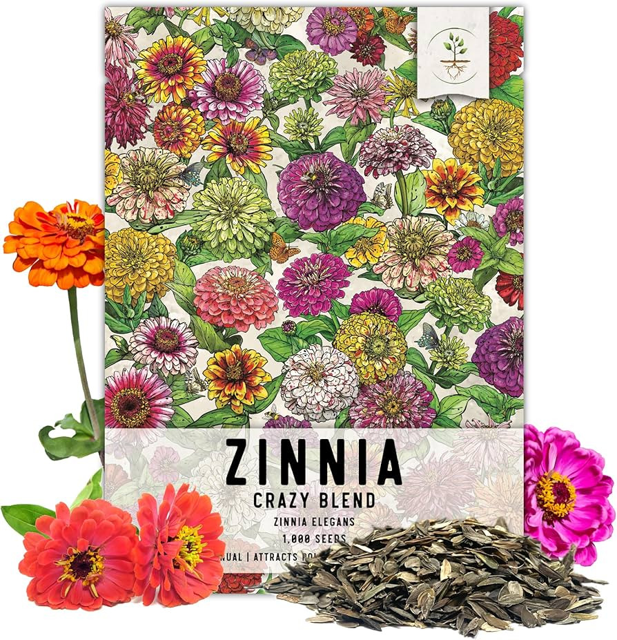Seed Needs, 1,000+ Crazy Zinnia Seeds - Specialty Blend (Zinnia Elegans) Open Pollinated - 15+ Va... | Amazon (US)