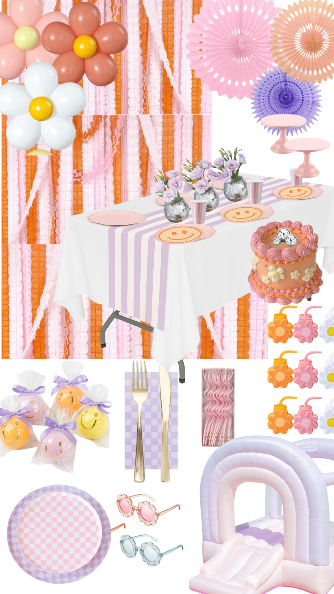 Two Groovy Kids Birthday Party Board ✌🏼🌼

A pastel groovy daisy birthday party board filled with all the cutest Amazon finds — checkered plates, pastel streamers, flower cups, mini disco ball vases, smiley face plates, and the sweetest bouncy house moment. Perfect for ages 1–6 and totally customizable.

Everything is linked for you to recreate this look. ✨ 

 #LTKParties #LTKKids #LTKFamily