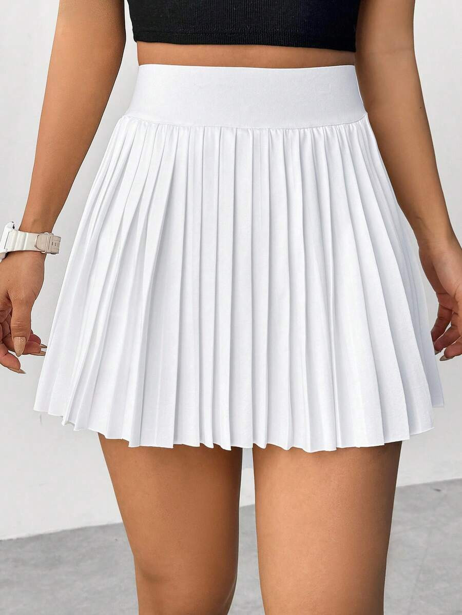 Flirla Women's Solid Color Pleated Skirt Mini Short Women Outfit | SHEIN