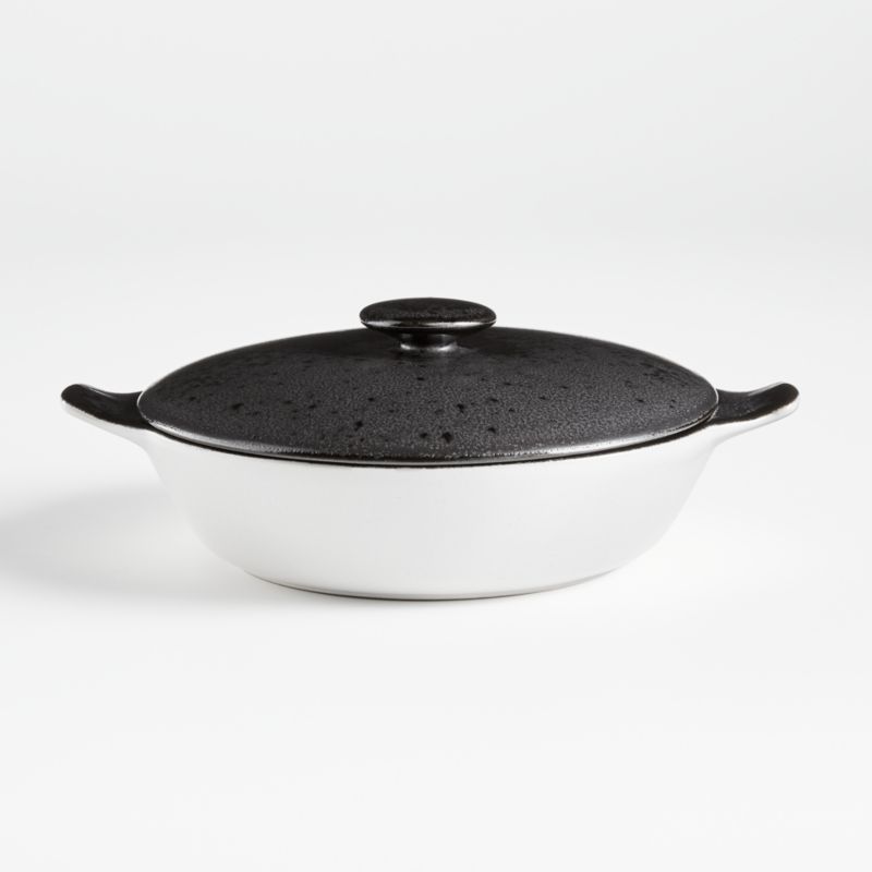 Coco Black-and-White Covered Round Dish | Crate and Barrel | Crate & Barrel