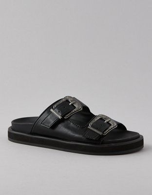 AE Western-Buckle Vegan Leather Sandal | American Eagle Outfitters (US & CA)