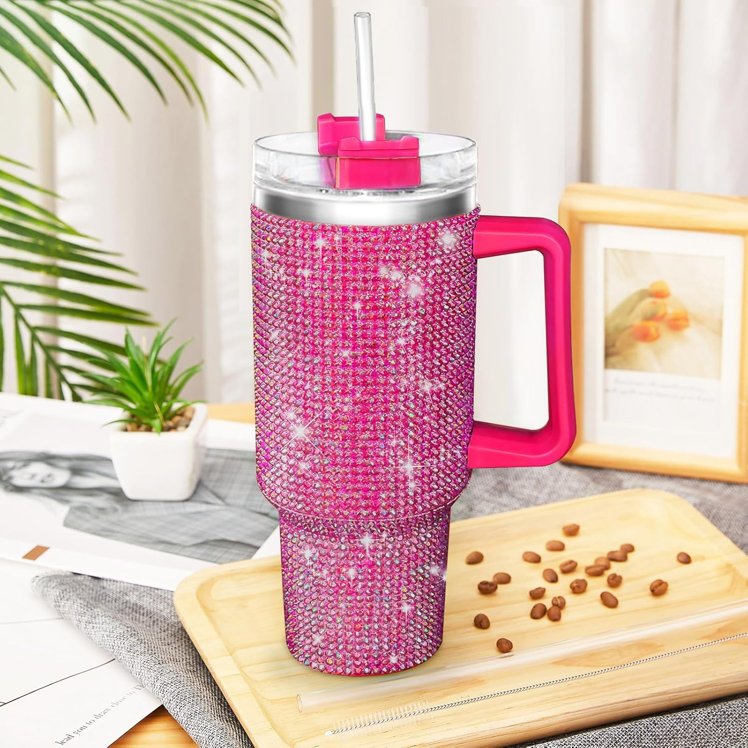 40oz Tumbler with Handle-Glitter Rhinestones Tumbler Bling Cups Stainless Steel Water Bottle Diam... | Amazon (US)