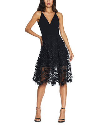 Dress the Population Darleen Deep-V Floral-Appliqué Dress - Macy's | Macy's