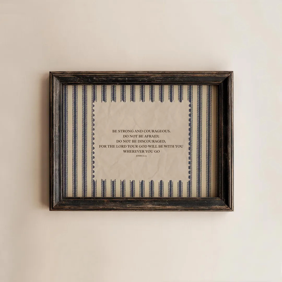 Striped Bible Verse Wall Art, Joshua 1:9 Blue Scripture Print, Christian Home Decor, Vintage Scri... | Etsy (US)