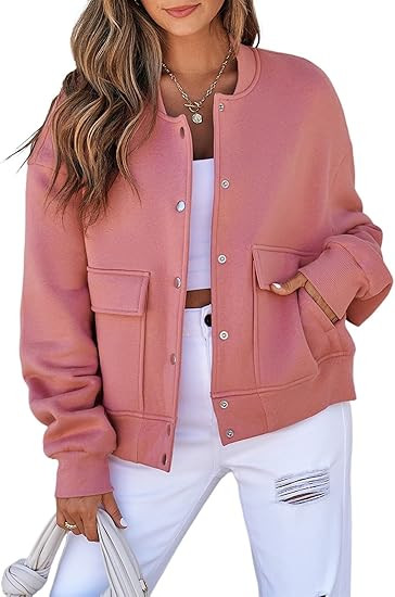 EVALESS Womens Jacket 2025 Fall Winter Long Sleeve Stand Collar Shacket with Side Pocket Lightwei... | Amazon (US)