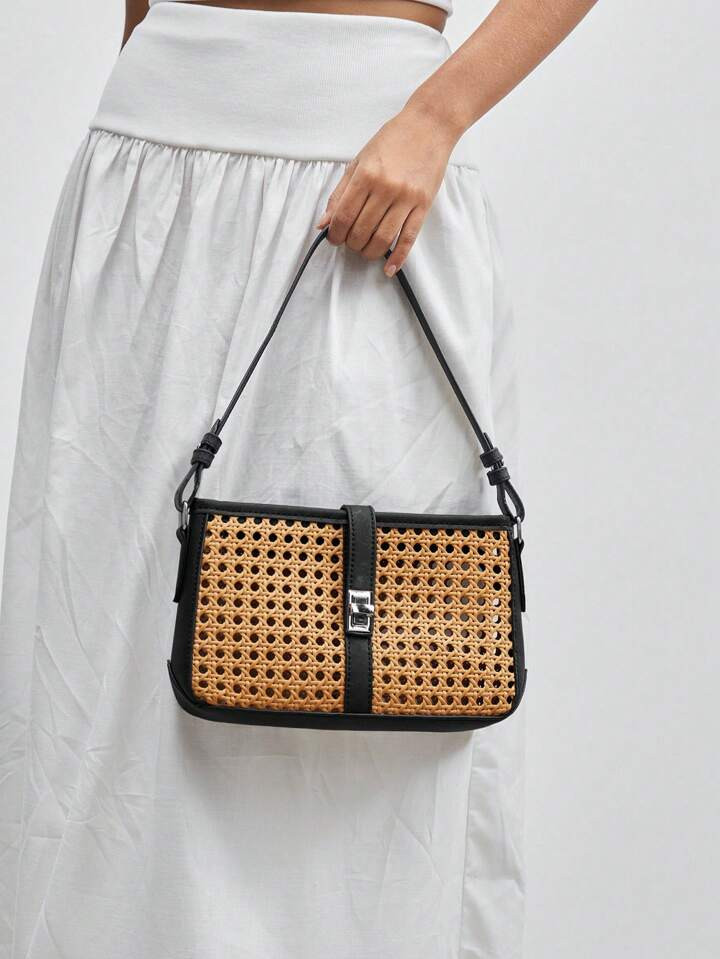 SHEIN BIZwear Elegant Women's Fashion Woven Single Shoulder Bag, For Work, Holiday, Vacation, Bea... | SHEIN