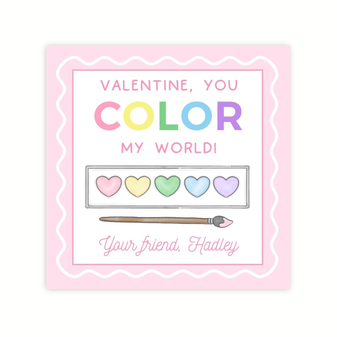 Printable Paint Valentine Tag, Color My World Valentine, Valentine Cards for Kids, Pastel Rainbow... | Etsy (US)