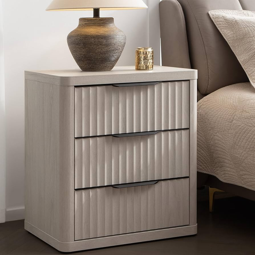 SICOTAS Night Stand Nightstand with 3 Drawers Storage Bedside Table Large Fluted Bed Side End Tab... | Amazon (US)