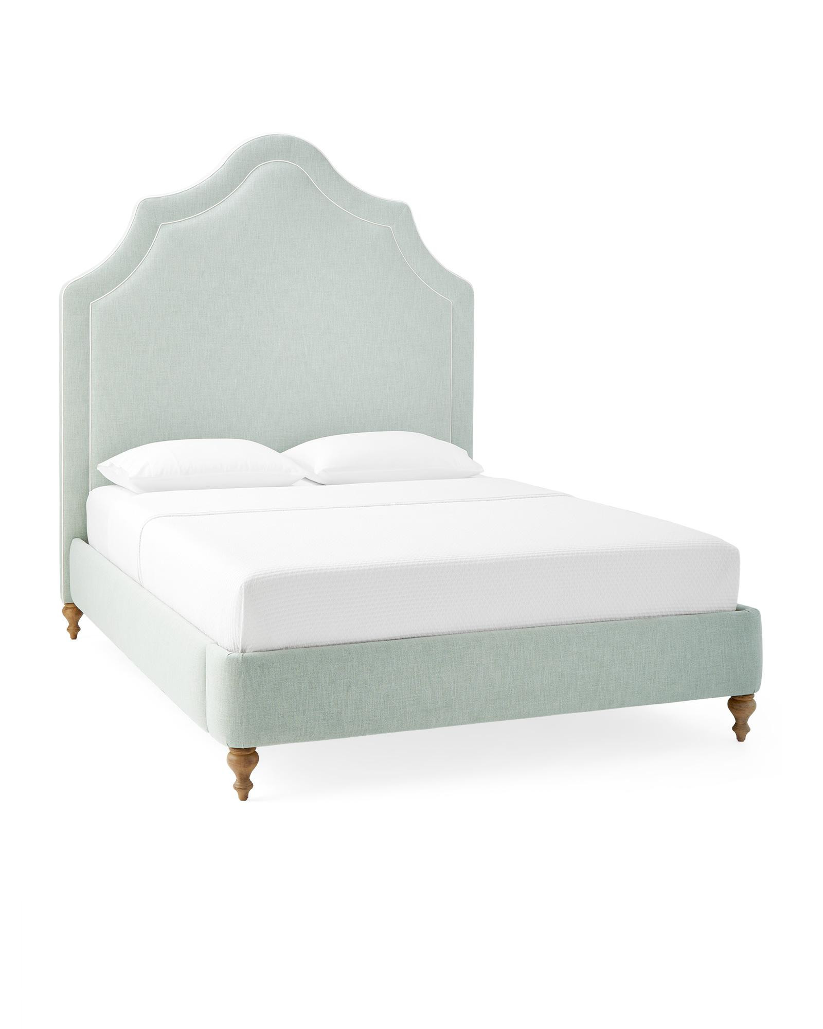 Pondicherry Double Piped Bed in Perpetua Performance Cotton Seaglass with White Piping | Serena and Lily