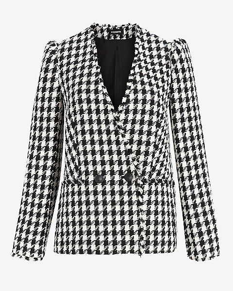 Houndstooth Double Breasted Tweed Blazer | Express