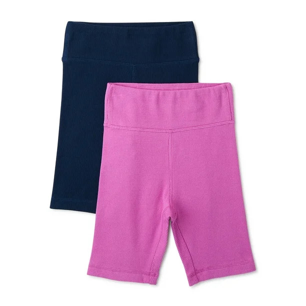 Wonder Nation Girls Ribbed Bike Shorts, 2-Pack, Sizes 4-18 & Plus | Walmart (US)