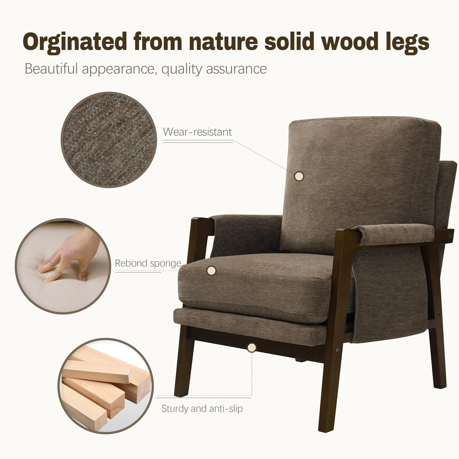 Dark Brown Accent Chairs for Living Room Set of 2, Modern Arm Chairs for Bedroom, Wooden Upholste... | Amazon (US)