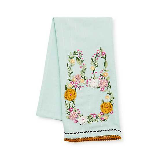 Floral Bunny Embroidered Dish Towel | MacKenzie-Childs