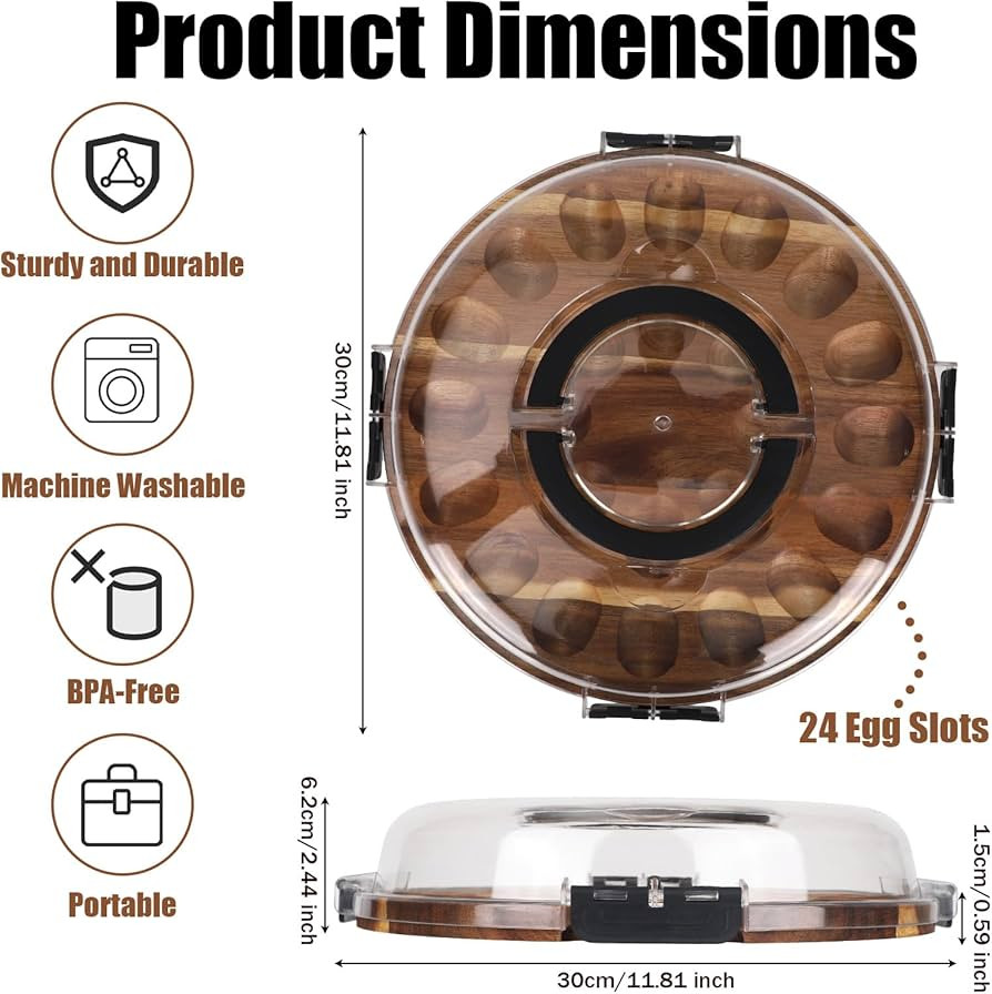 Deviled Egg Containers with Lid, 24 Holes Wooden Deviled Egg Platter Serving Tray Food Dish Conta... | Amazon (US)