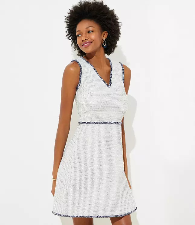 Fringe Boucle Flare Dress | LOFT