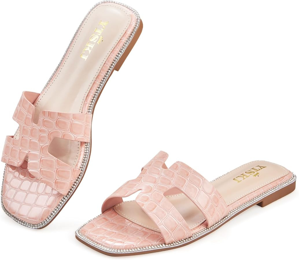 Sandals For Women 2025 Dressy Flat Slides Open Toe Sandals Comfortable Soft Leather Slides Slip O... | Amazon (US)