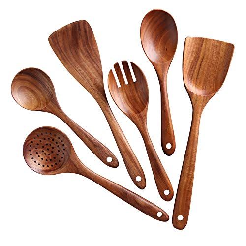 Zulay Kitchen (6 Pc Set) Wooden Utensils For Cooking - Non-Stick Soft Comfortable Grip Wooden Coo... | Amazon (US)