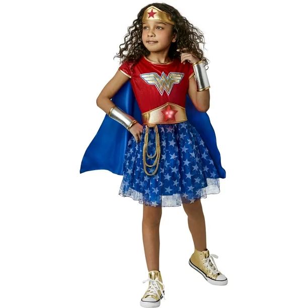 Girls Officially Licensed DC Comics Light Up Wonder Woman Deluxe Halloween Costume S, Red, Blue a... | Walmart (US)