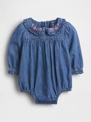 Baby Denim Ruffle Collar Bubble Bodysuit | Gap (US)