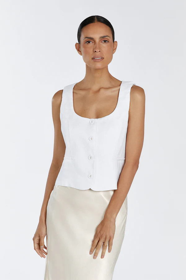 OSCAR WHITE SCOOP NECK LINEN VEST | DISSH