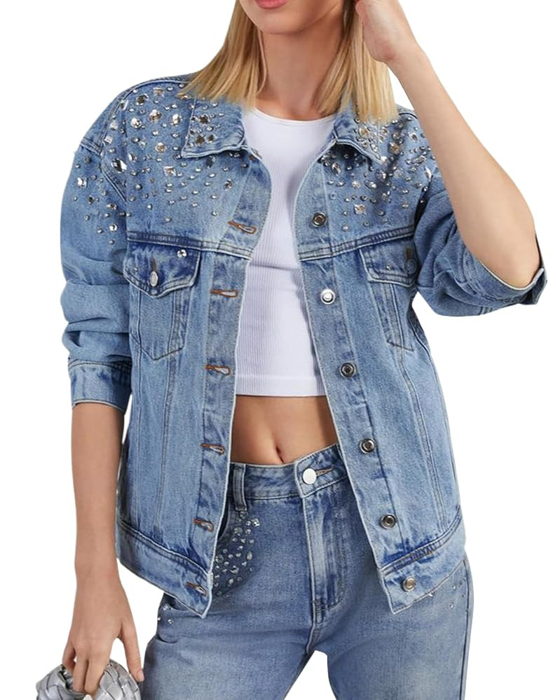 Kedera Jean Jacket Women Trendy 2025 Embellished Button Down Vintage Western Trucker Jacket Sprin... | Amazon (US)