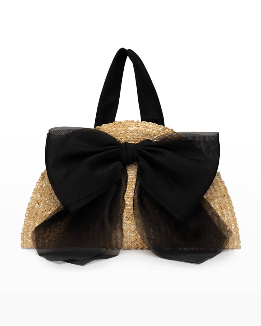 Straw Dome Bow Clutch Tote Bag | Neiman Marcus