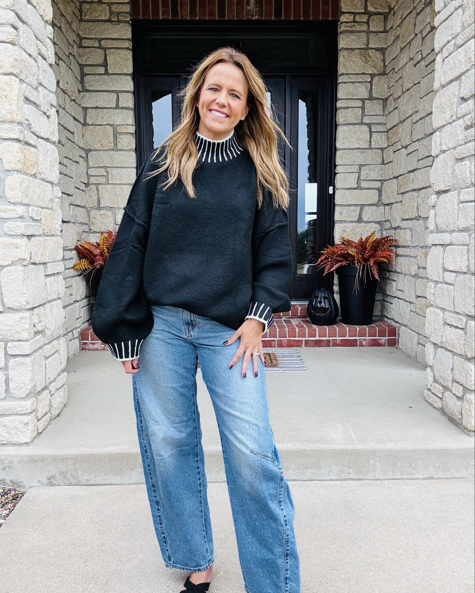 Prime Day steal alert! 🖤 This PRETTYGARDEN sweater is just $29.74 right now — and it’s giving major cozy-chic vibes. I love the bold striped collar and cuffs, plus the oversized fit is perfect for fall layering.

Paired it with Levi barrel jeans and black mules for an easy, polished look that’s still comfy enough for everyday wear.

#PrimeDayFinds #AmazonFashion #PrettygardenTop #LTKFallStyle #LTKPrimeDay #LTKFindsUnder50

#LTKOver40 #LTKStyleTip #LTKShoeCrush