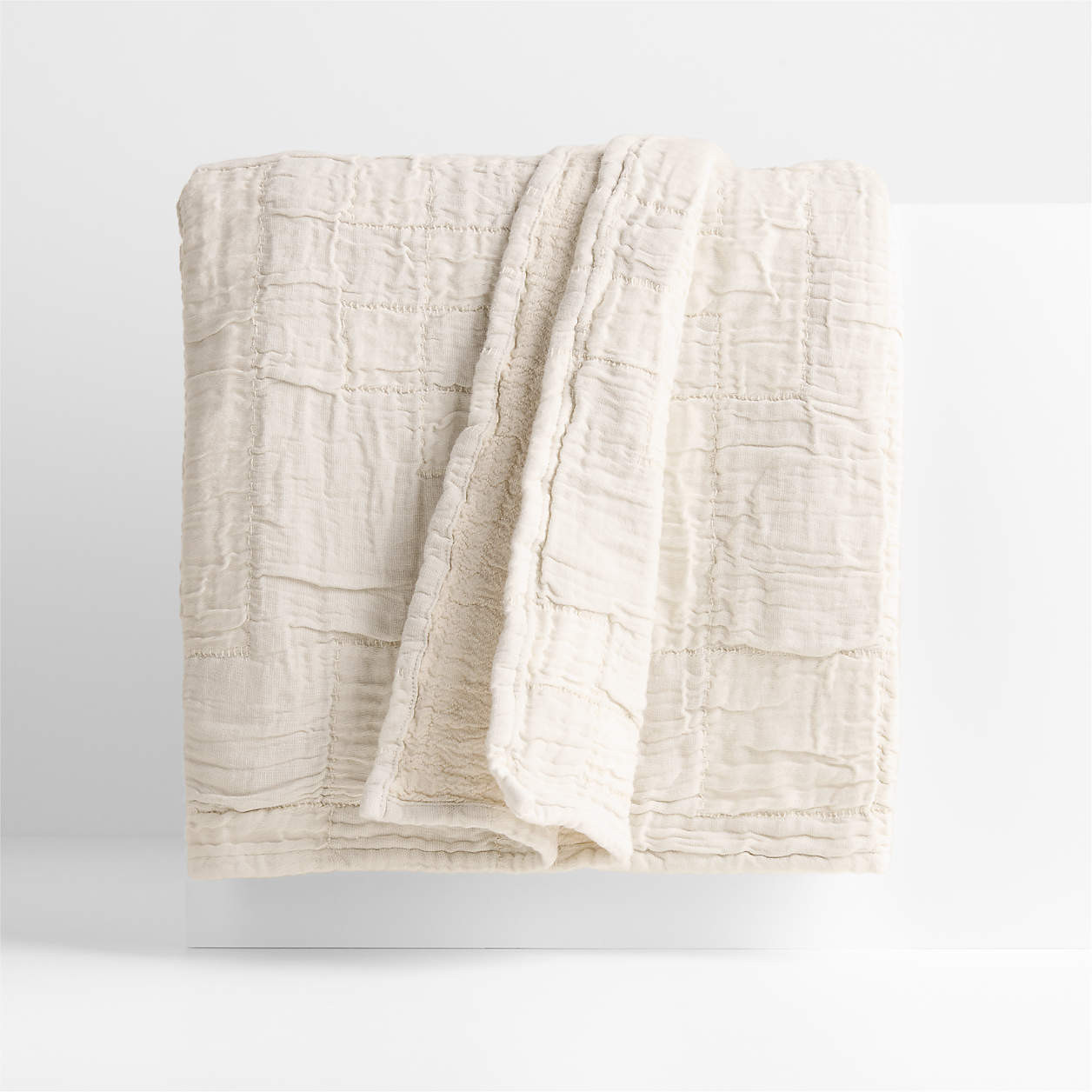 Smocked Organic Cotton Natural Beige King Bed Blanket | Crate & Barrel | Crate & Barrel