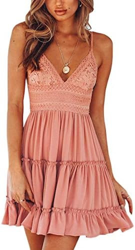 ECOWISH Summer Dresses for Women 2026 V-Neck Spaghetti Strap Bowknot Backless Sleeveless Lace Min... | Amazon (US)