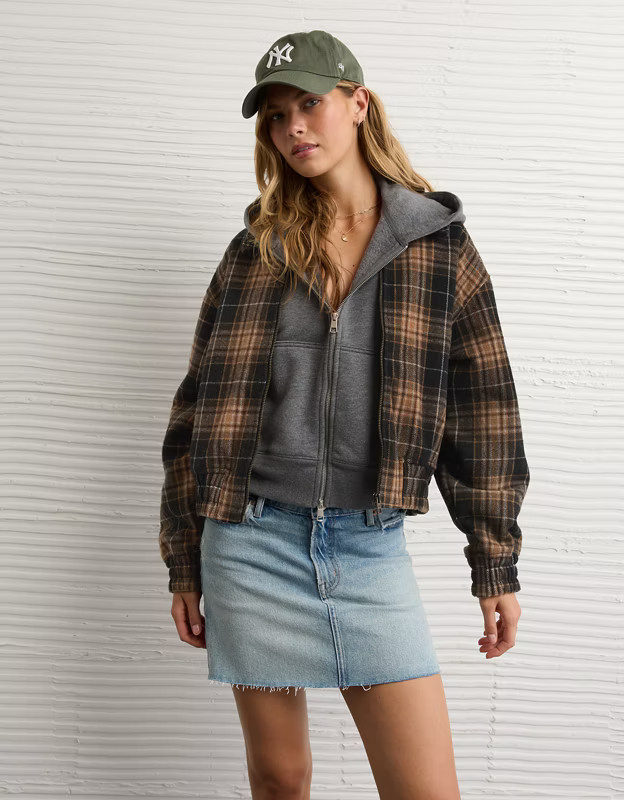 AE Plaid Bubble Bomber Jacket | American Eagle Outfitters (US & CA)