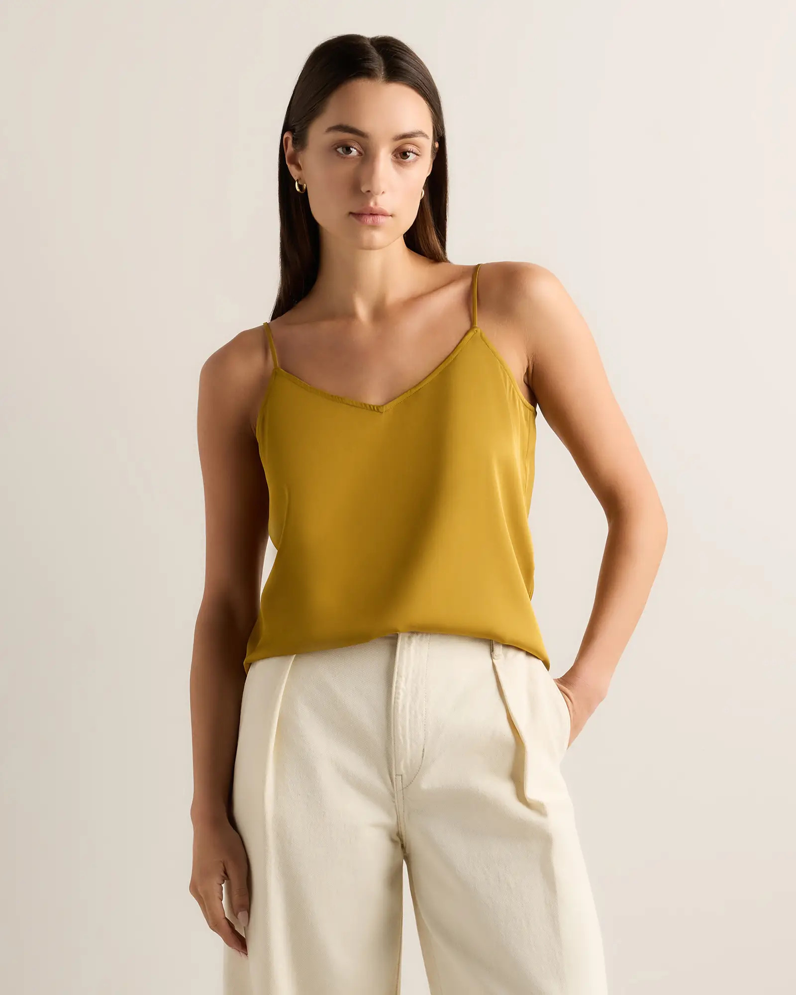 Washable Stretch Silk V-Neck Cami in Mineral Yellow | Quince