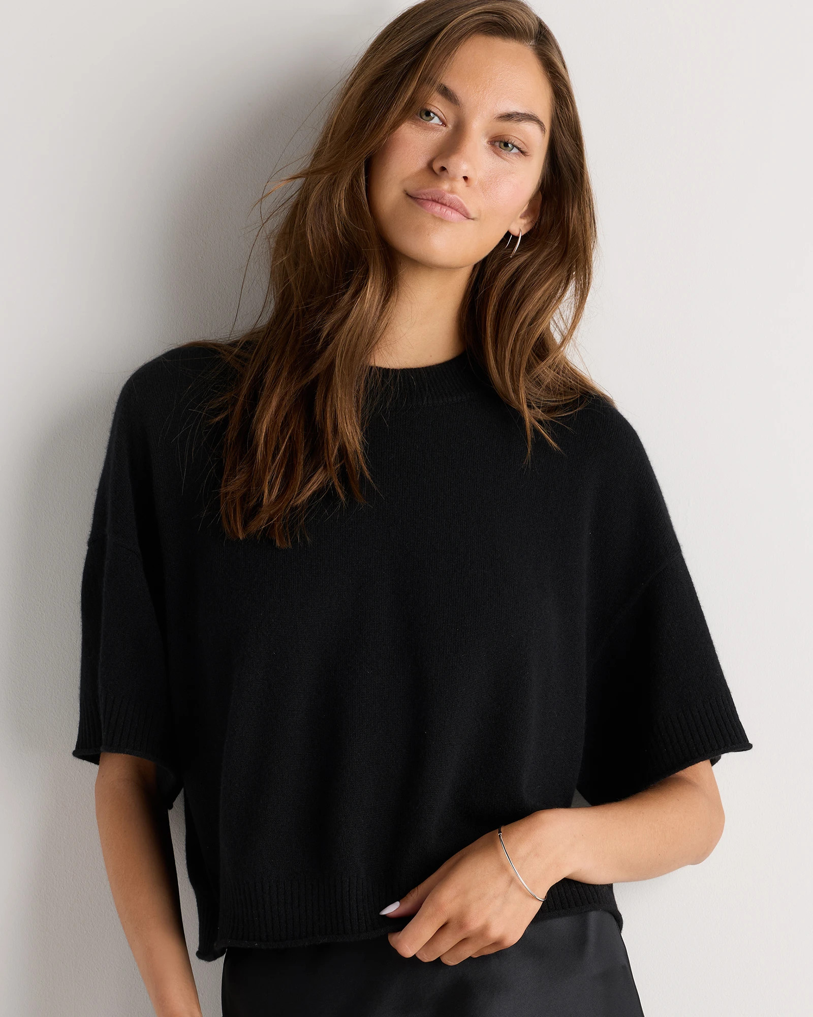 Quince | Women's Mongolian Cashmere Cropped Oversized T-Shirt in Oatmeal, Size XL | Quince