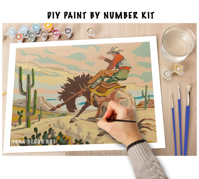 Vintage PAINT by NUMBER Kit Adult Cowboy Desert Art  Easy | Etsy | Etsy (US)