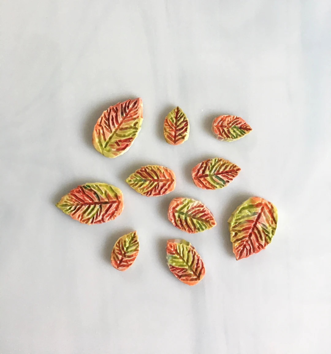 Ceramic Leaf Tiles 10 Pcs Variegated Autumn Fall Colors - Etsy | Etsy (US)