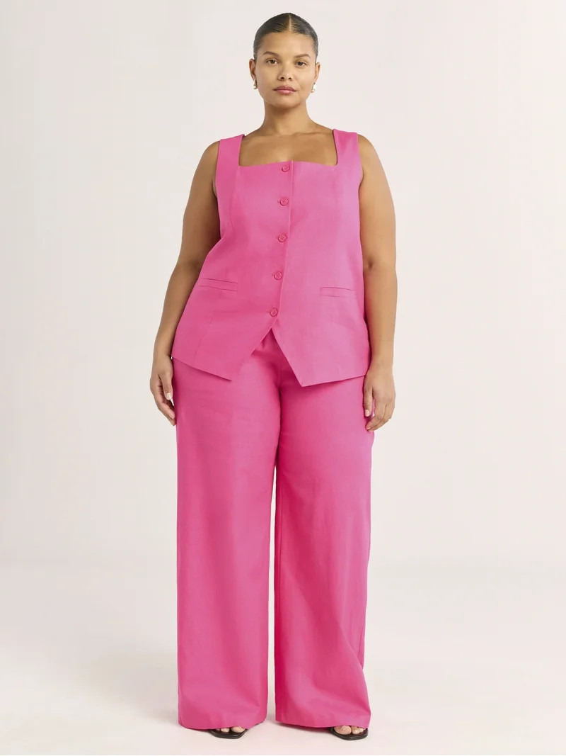 Scoop Women's Linen Blend Wide Leg Pants, 32" Inseam, Sizes XS-XXL | Walmart (US)