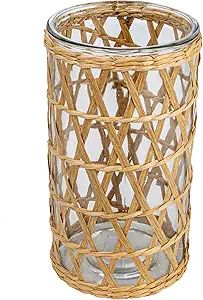 Creative Co-Op Glass Hurricane with Woven Grass Sleeve, Clear and Natural Vase | Amazon (US)