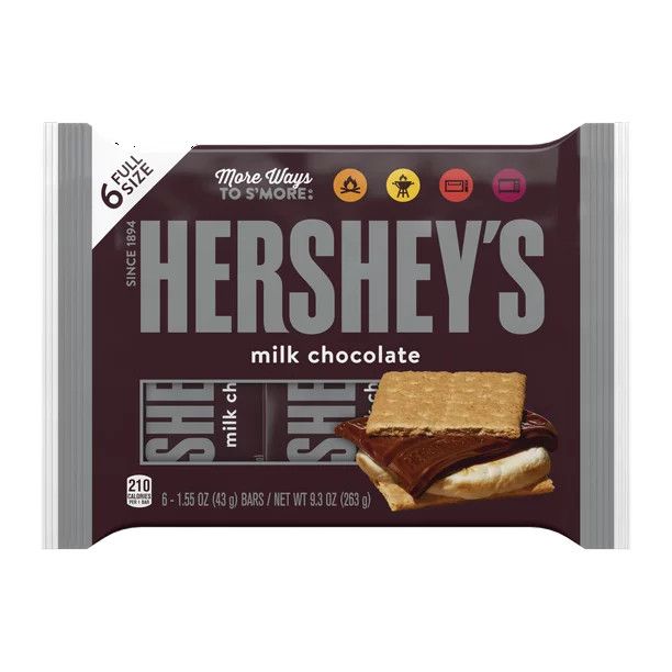 Hershey's, Milk Chocolate Candy, Individually Wrapped, Gluten Free, 1.55 oz, Bars 6 Ct | Walmart (US)