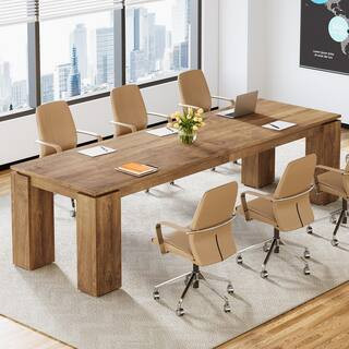 Moronia 86.61" in. W Rectangular Brown Wood Computer Desk With Large Tabletop, Conference Table, Meeting Room Table | The Home Depot